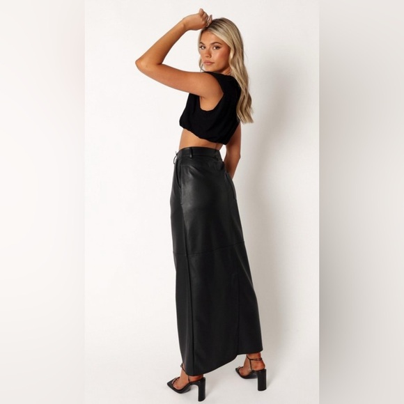 Fitted Black Faux Leather Column Pencil Maxi Skirt - size M - NEW - Picture 3 of 8